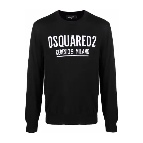 Dsquared2 , Black Logo Intarsia-Knit Sweater ,Multicolor male, Sizes: