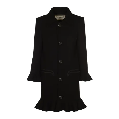 Dsquared2 , Black Mini Ruffled Coat ,Black female, Sizes: