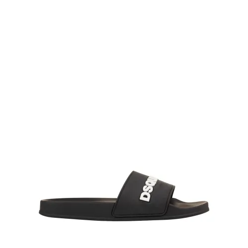Dsquared2 , Black Rubber Slippers with White Logo ,Black male, Sizes: