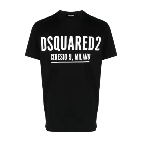 Dsquared2 , Black T-shirts and Polos with Text Print ,Black male, Sizes: