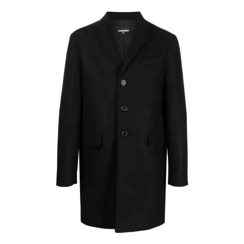 Dsquared2 , Black Wool Coat with Classic Revers and Button Closure ,Black male, Sizes: