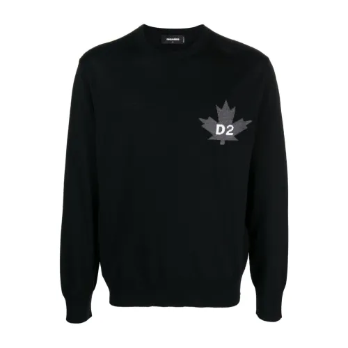 Dsquared2 , Black Wool Sweater with Logo ,Black male, Sizes: