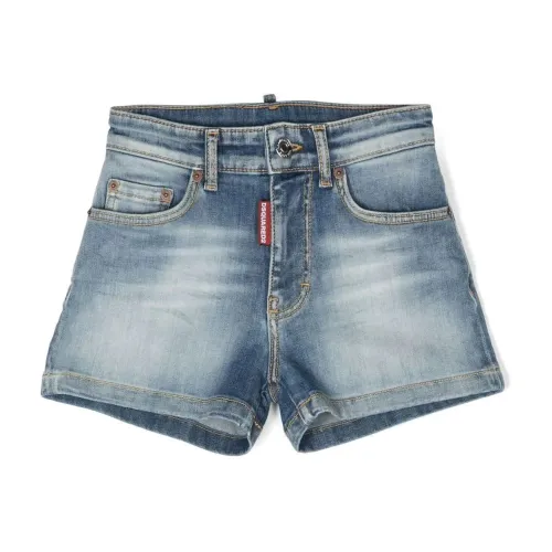 Dsquared2 , Blue Cotton Denim Shorts with Logo ,Blue female, Sizes: