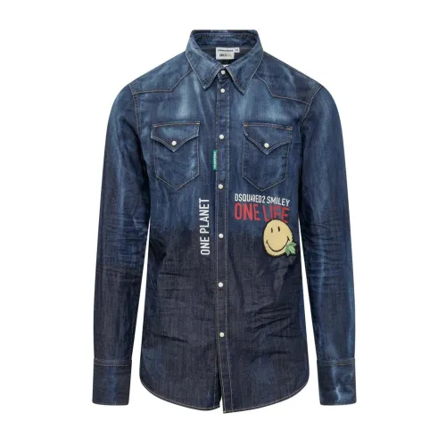 Dsquared2 , Blue Cotton Shirt with Long Sleeves ,Blue male, Sizes: