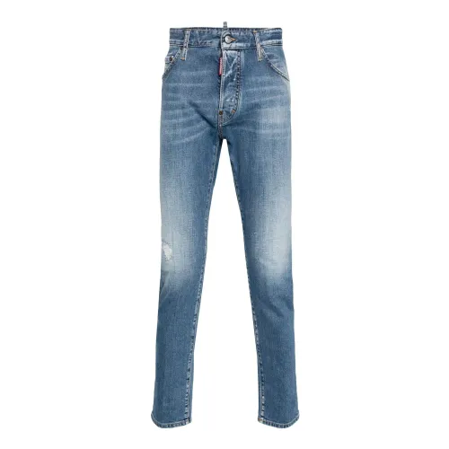 Dsquared2 , Blue Denim Jeans with Contrast Stitching and Distressed Details ,Blue male, Sizes: