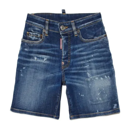 Dsquared2 , Blue Denim Shorts with Distressed Effect and Contrast Stitching ,Blue male, Sizes: