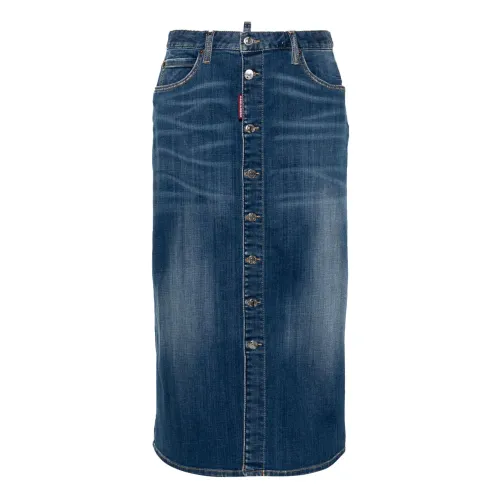 Dsquared2 , Blue Denim Skirt with Whiskering Effect ,Blue female, Sizes: