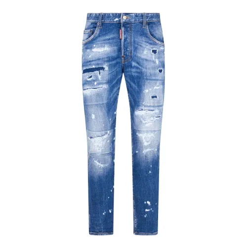 Dsquared2 , Blue Denim Stretch Jeans with Distressed Details ,Blue male, Sizes: