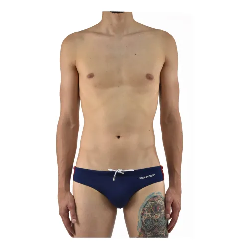 Dsquared2 , Blue Men`s Swimwear with White Laces ,Blue male, Sizes: