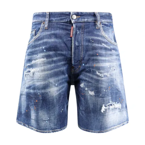Dsquared2 , Blue Paint Stain Shorts ,Blue male, Sizes: