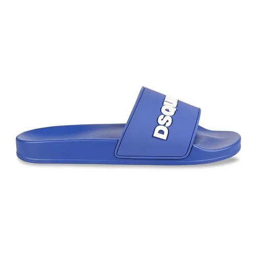 Dsquared2 , Blue Rubber Logo Sandals 3D ,Blue male, Sizes: