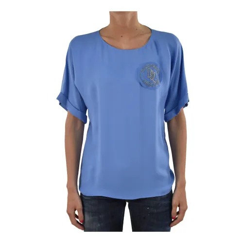 Dsquared2 , Blue Silk Logo T-Shirt - Mod.S75NC0347S41339083 ,Blue female, Sizes: