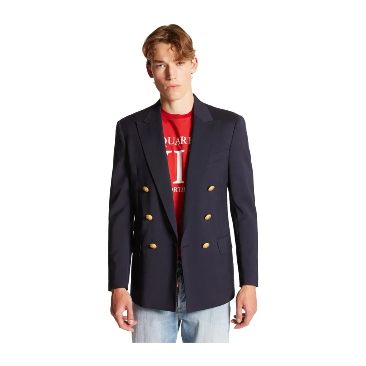 Dsquared2 , Blue Wool Palm Beach Double Breasted Jacket ,Blue male, Sizes: