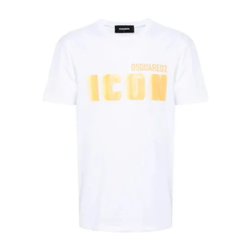 Dsquared2 , Blur Cool Yellow Logo Cotton T-Shirt ,White male, Sizes: