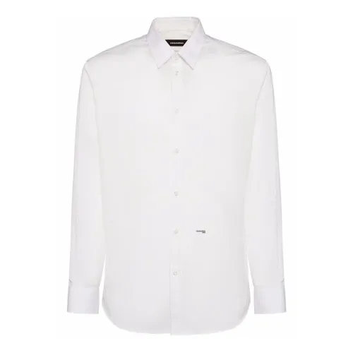 Dsquared2 , Classic White Logo Print Cotton Shirt ,White male, Sizes:
