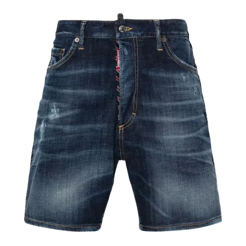 Dsquared2 , Dark Blue Stretch Denim Bermuda Shorts ,Blue male, Sizes: