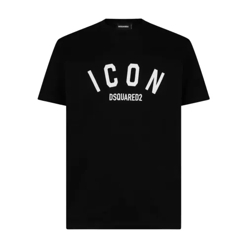 Dsquared2 , Dsquared2 Curved Icon print T-Shirt in Black ,Black male, Sizes:
