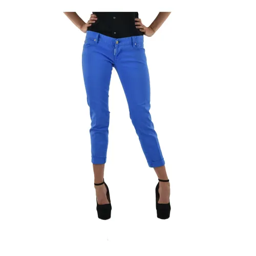 Dsquared2 , Elegant and Comfortable Slim-Fit Capri Jeans with Golden Inserts and DDC Letters ,Blue female, Sizes: