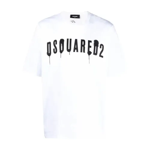 Dsquared2 , Graffiti Drip Printed T-Shirt ,White male, Sizes: