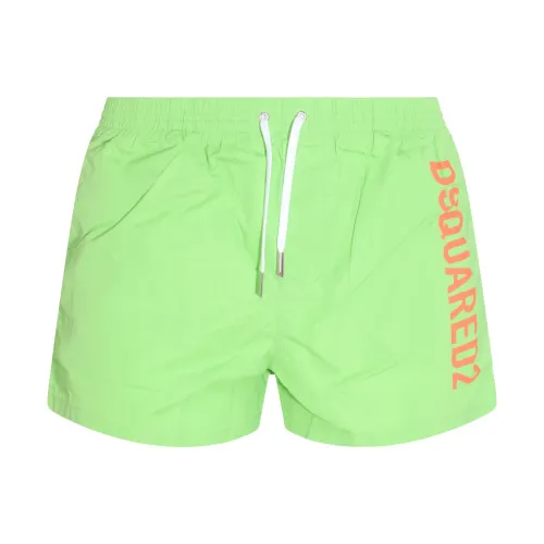 Dsquared2 , Green Logo-Print Swim Shorts for Men ,Green male, Sizes: