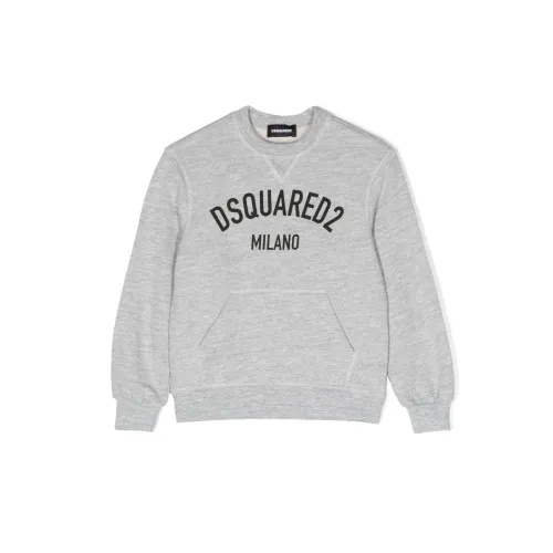 Dsquared2 , Grey Cotton Sweater with Logo Print ,Gray male, Sizes: