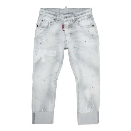 Dsquared2 , Grey Kids Jeans with Multicolor Splatter Detail ,Gray male, Sizes: