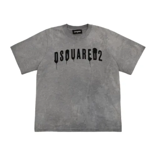 Dsquared2 , Grey Melange Kids T-shirt with Logo Print ,Gray male, Sizes: