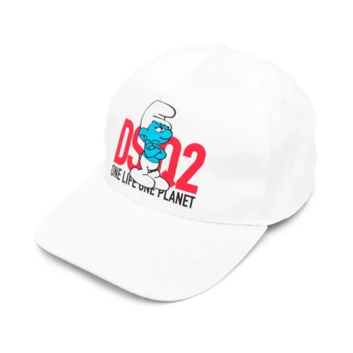 Dsquared2 , Grumpy Smurfs Logo Baseball Cap ,White female, Sizes: ONE
