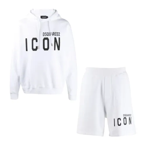 Dsquared2 , Icon Hoodie and Short Set in White ,White male, Sizes:
