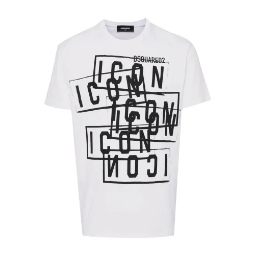 Dsquared2 , Icon Stamps Cool Fit T-Shirt ,White male, Sizes: