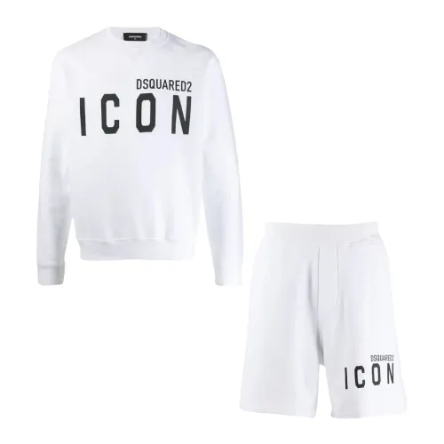 Dsquared2 , Iconic Sweatshirt and Shorts Set ,White male, Sizes: