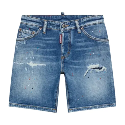 Dsquared2 , Kids Bermuda Jeans with Distressed Details ,Blue male, Sizes: