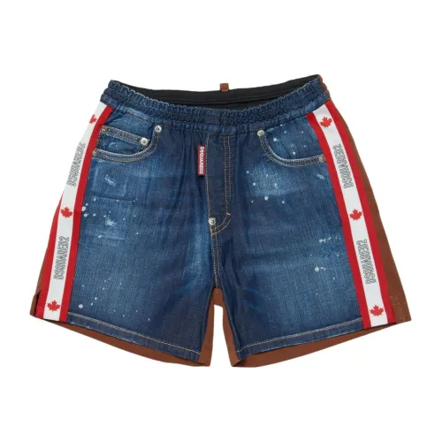 Dsquared2 , Kids Bermuda with Denim Panels and Logo Details ,Blue male, Sizes: