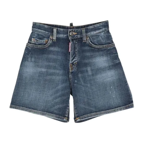 Dsquared2 , Kids Denim Shorts - Clic Design, Knee Length, Wide Leg ,Blue male, Sizes: