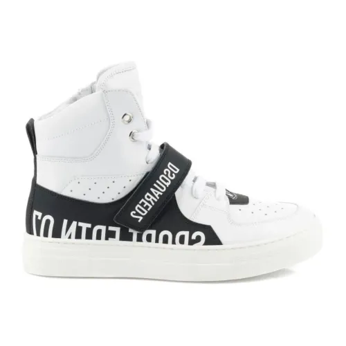 Dsquared2 , Kids White Leather Sneakers ,White male, Sizes: