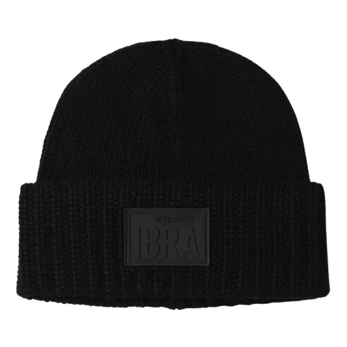 Dsquared2 , Knit Hat Patch Ibra - Stay Warm and Stylish ,Black male, Sizes: