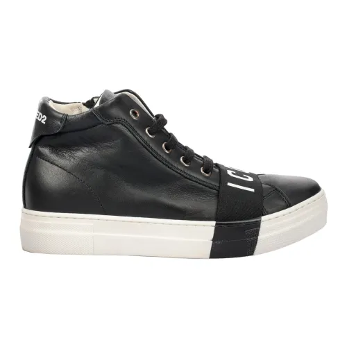 Dsquared2 , Leather Sneakers for Kids ,Black male, Sizes: