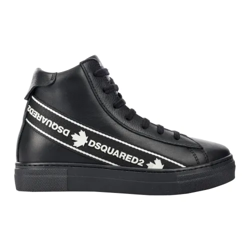 Dsquared2 , Leather Sneakers for Kids ,Black male, Sizes: