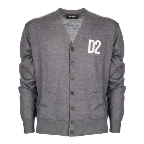 Dsquared2 , Logo Embroidered Cardigan ,Gray male, Sizes:
