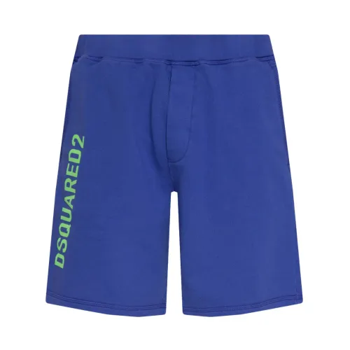 Dsquared2 , Logo Print Cotton Shorts ,Blue male, Sizes: