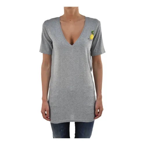 Dsquared2 , Long Grey Cotton Logo T-Shirt for Women ,Gray female, Sizes: