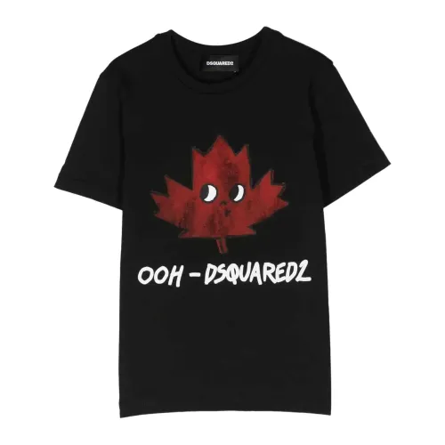Dsquared2 , Maple Leaf Print T-Shirt for Kids ,Black male, Sizes: