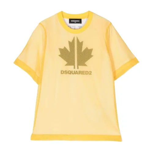 Dsquared2 , Maple Leaf Print Unisex T-Shirt ,Yellow male, Sizes: