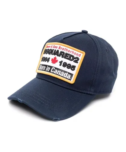 Dsquared2 Mens Born in Canada Badge Navy Blue Baseball Cap Cotton - One