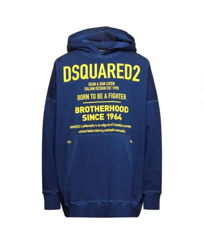 Dsquared2 Mens Born To Be A Fighter Oversize Blue Hoodie Cotton