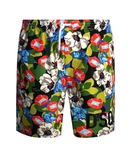 Dsquared2 Mens Colourful Floral All-Over Design Green Swim Shorts