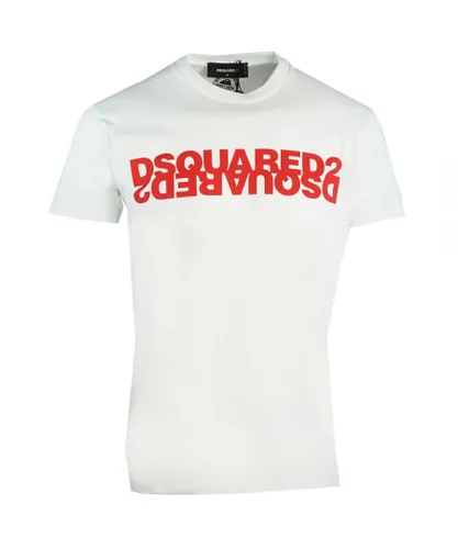 Dsquared2 Mens Cool Fit Red Mirrored Brand Logo White T-Shirt Cotton