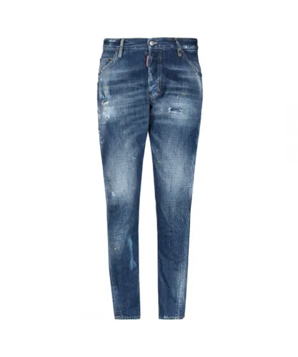 Dsquared2 Mens Distressed Multi Paint Spray Classic Kenny Twist Jeans - Blue Cotton