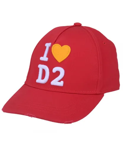 Dsquared2 Mens Embroidered I Love D2 Red Cap Cotton - One