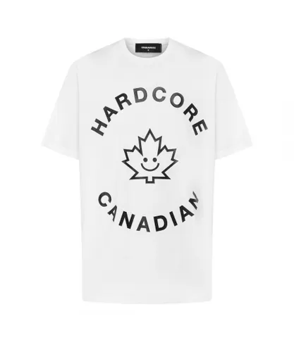 Dsquared2 Mens Hardcore Canadian Maple Leaf White T-Shirt Cotton
